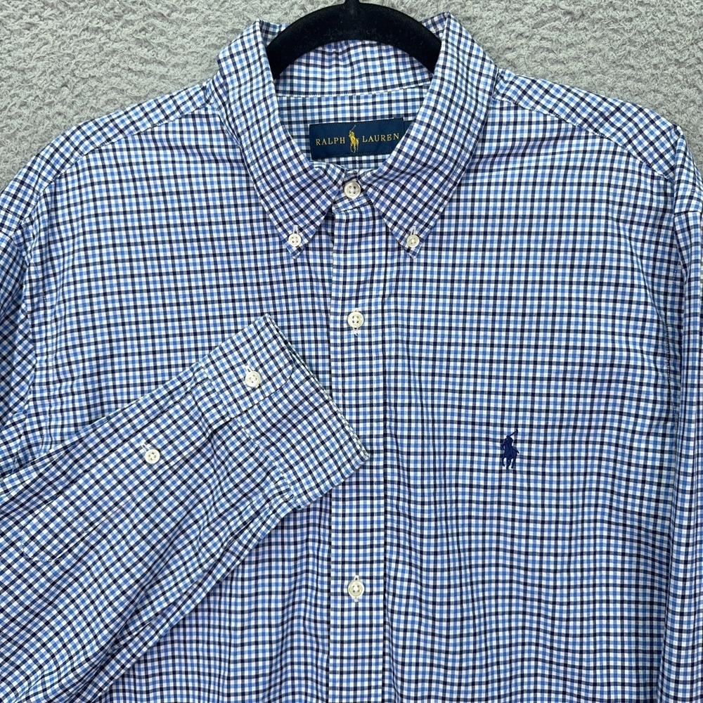 Ralph Lauren Shirt Mens XL Blue Plaid Button Up Preppy Office Business‎ Everyday